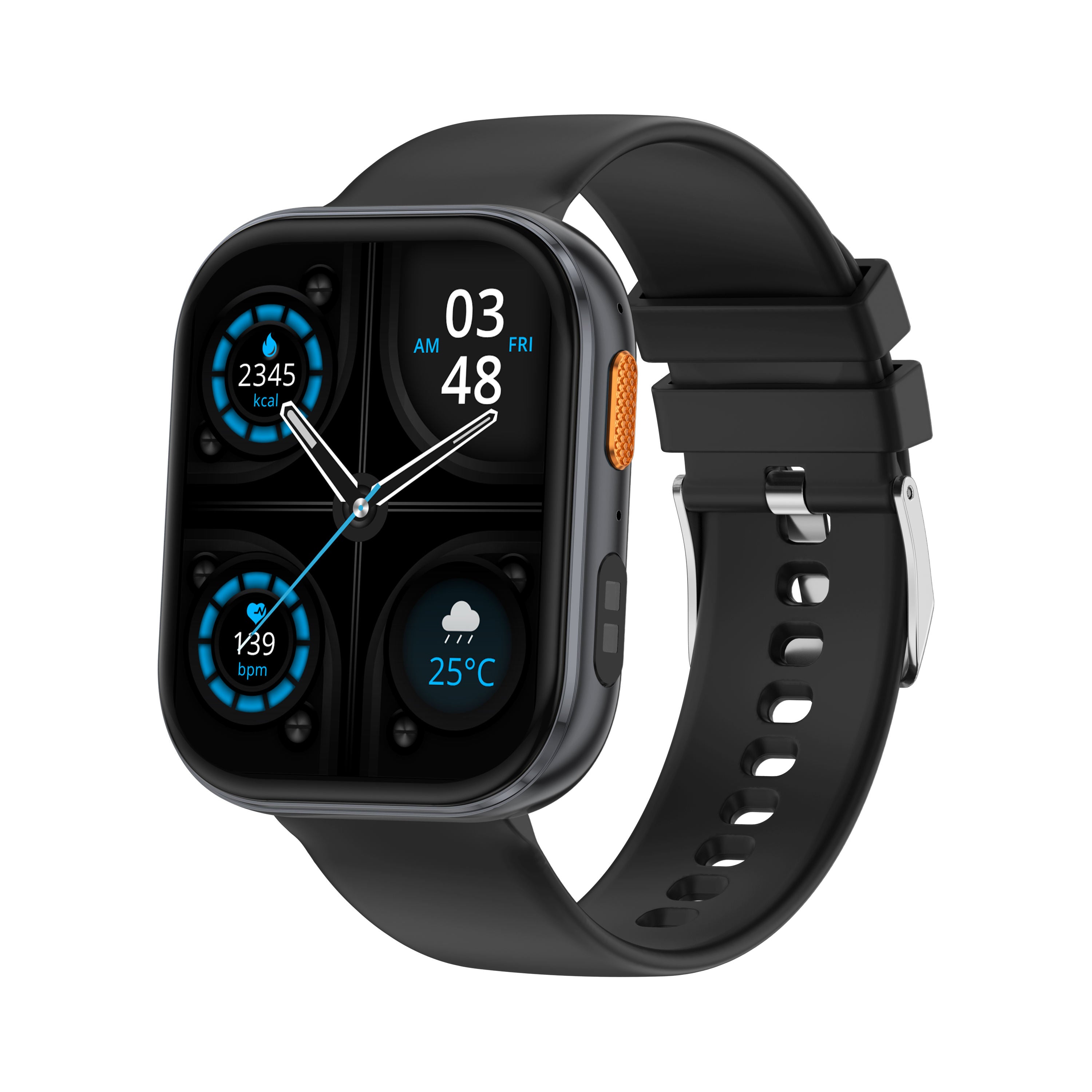 2.04 Inch TFT Square Smart Watch IP68 Waterproof Silicone Strap Bluetooth Call Fitness Tracker