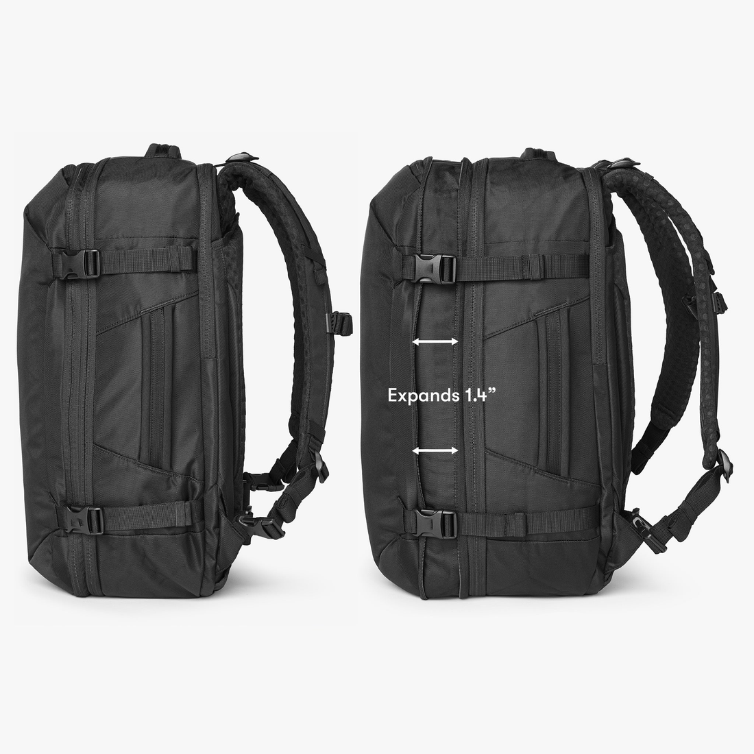 Expandable 20% Clamshell Carry-On Backpack with Adjustable Weight-Relief Hip Belt