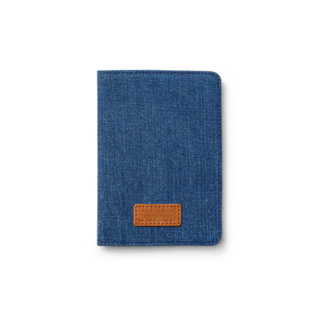 Compact Travel Passport Wallet Made of Denim & Pebbled Leather