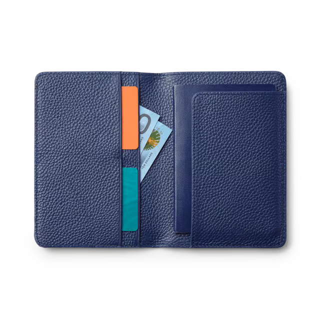Compact Travel Passport Wallet Made of Denim & Pebbled Leather
